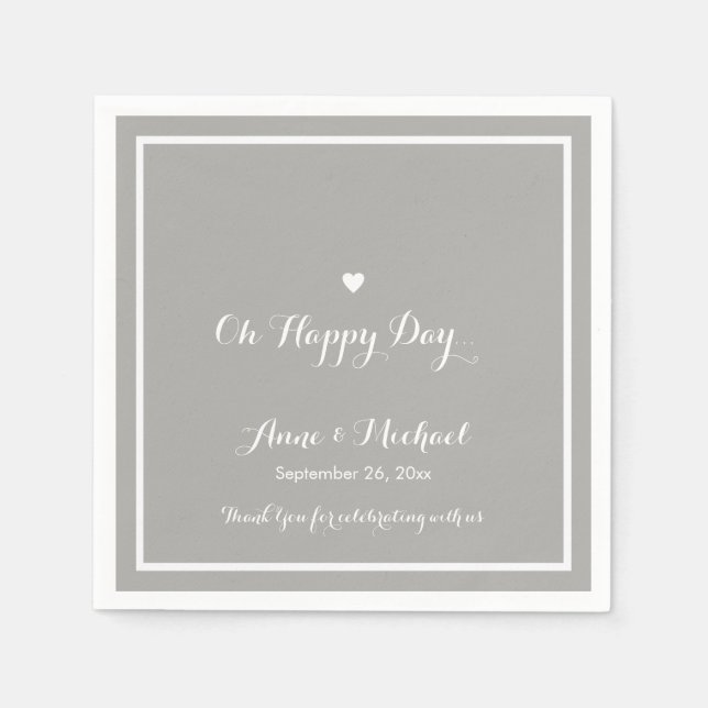 Serviette Jetable Happy Day Mariage réception gris (Devant)