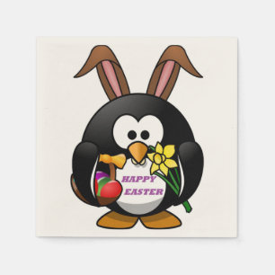 SERVIETTE JETABLE "HAPPY EASTER" PENGUIN BUNNY