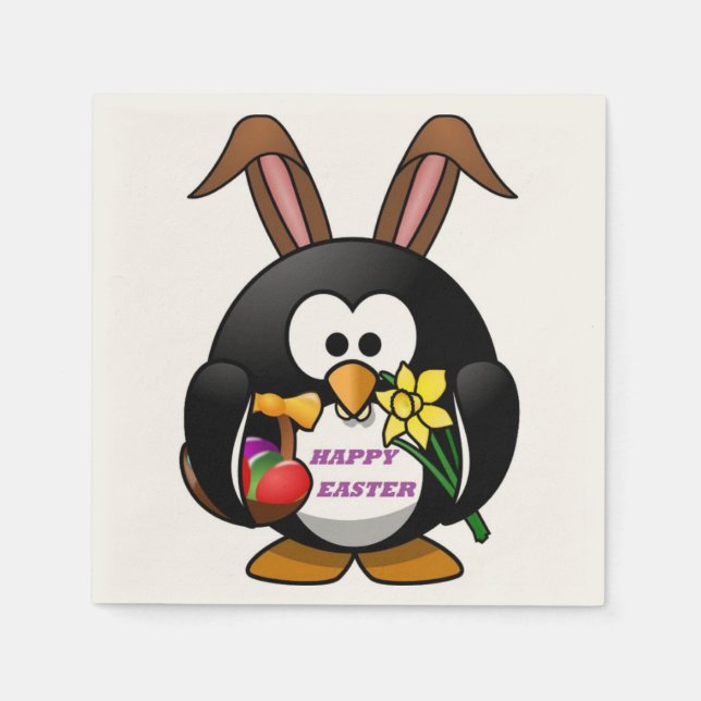 SERVIETTE JETABLE "HAPPY EASTER" PENGUIN BUNNY (Devant)
