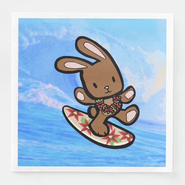 Serviette Jetable Hawaiian Surfing Bunny Cartoon de vacances (Devant)