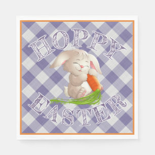 Serviette Jetable Heureux Bunny de Pâques violet En vichy Motif