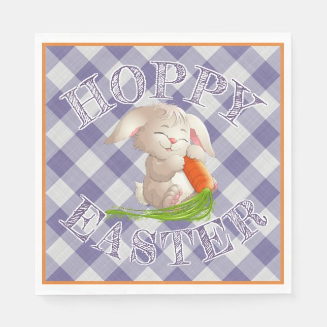 Serviette Jetable Heureux Bunny de Pâques violet En vichy Motif (Devant)