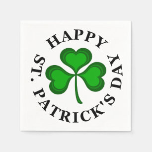 Serviette Jetable HEUREUX ST. PATRICK'S DAY Texte vert Shamrock Clov