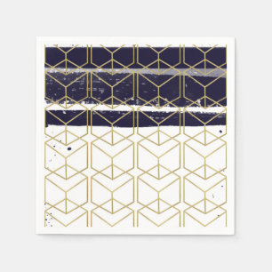 Serviette Jetable Hexagon Modern Navy Blue Gold Géométrique Glam Par
