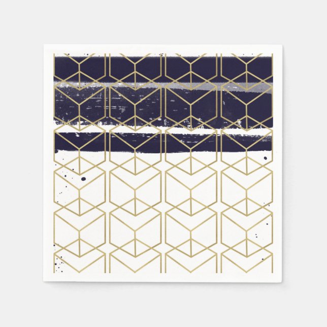 Serviette Jetable Hexagon Modern Navy Blue Gold Géométrique Glam Par (Devant)