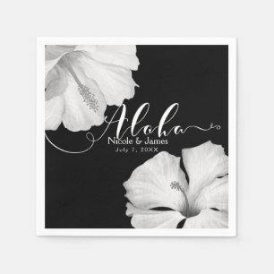 Serviette Jetable Hibiscus blanc Mariage tropical noir Aloha