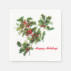 Serviette Jetable Holly Happy Holidays Cocktail Papier Napkin