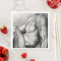 Serviette Jetable Homme Parfait Poitrine & Torse Dessin au Fusain d'