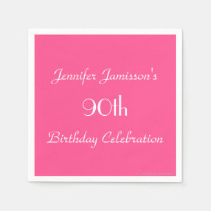 Serviette Jetable Hot Pink, Nom, 90e anniversaire fête papier simple