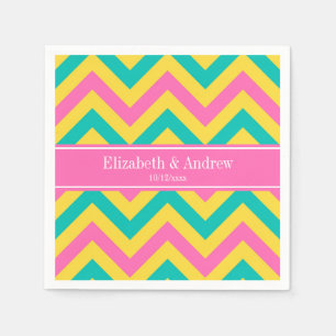 Serviette Jetable HotPink2 Ananas Turquoise LG Chevron Nom Monogramm