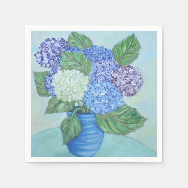 Serviette Jetable Hydrangées Douces Dans Un Vase Serviettes (Devant)