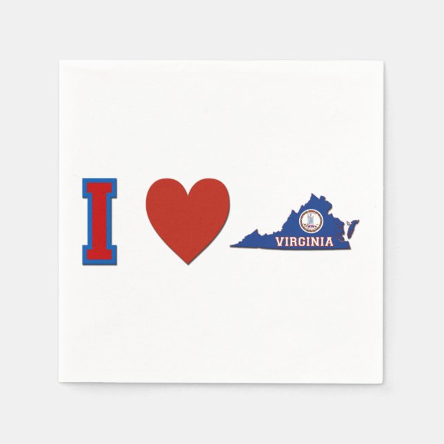 Serviette Jetable I Love Virginia Heart State Flag Party (Devant)