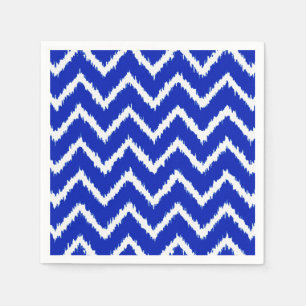 Serviette Jetable Ikat Chevrons - Bleu cobalt et blanc