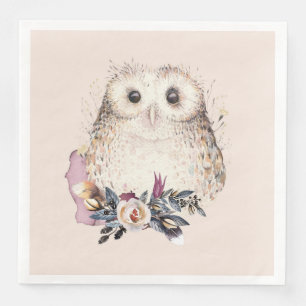 Serviette Jetable Illustration chic Pastel Flower Owl Animal Boho
