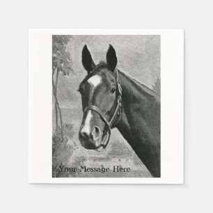 Serviette Jetable Illustration de Cheval Vintage d'antiquité noir et