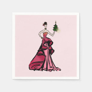 Serviette Jetable Illustration de la mode de Noël avec un arbre