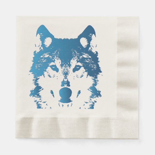 Serviette Jetable Illustration Ice Blue Wolf (Devant)