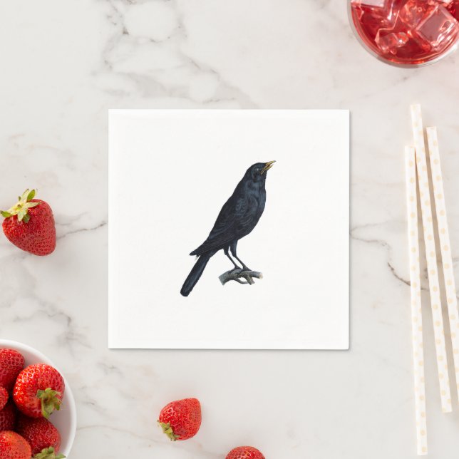 Serviette Jetable Illustration vintage du Corbeau des oiseaux noirs (En situation)