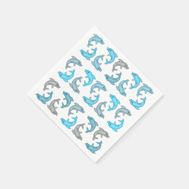 Serviette Jetable Illustrations de dauphins gris bleu d'été (Coin)