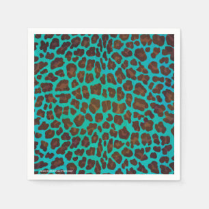 Serviette Jetable Impression Brown et Turquoise Leopard