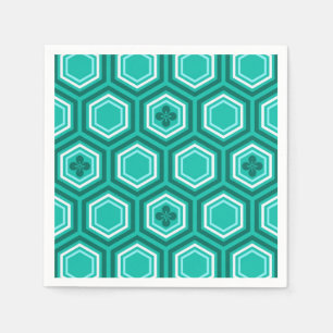 Serviette Jetable Impression de kimono hexagonal, sarcelle, aqua et