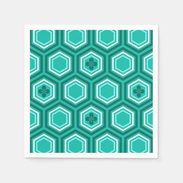 Serviette Jetable Impression de kimono hexagonal, sarcelle, aqua et  (Devant)