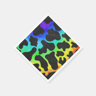 Serviette Jetable Impression noir et arc-en-ciel de vache