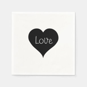 SERVIETTE JETABLE IMPRIMER LE COEUR D'AMOUR NOIR ET BLANC