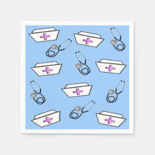 Serviette Jetable Infirmières Casquettes et stéthoscopes bleu