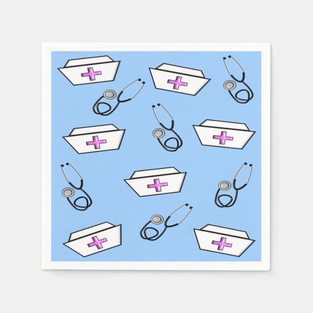 Serviette Jetable Infirmières Casquettes et stéthoscopes bleu (Devant)