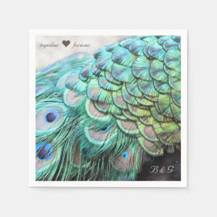 Serviette Jetable Initiales personnalisées Peacock Mariage serviette