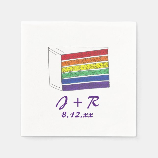 Serviette Jetable Initiales personnalisées Rainbow Cake Pride servie (Devant)