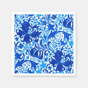 Serviette Jetable Iris de William Morris et lis, bleu de cobalt