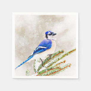 Serviette Jetable Jay bleu dans un pin avec neige