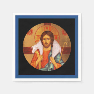 Serviette Jetable Jésus portant l'icône du mouton perdu