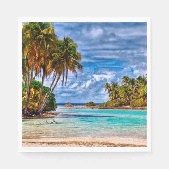 Serviette Jetable Joli été Hawaiian Beach Aquarelle (Devant)