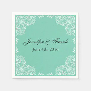 Serviette Jetable Joli Mariage Aqua à cadre de dentelle