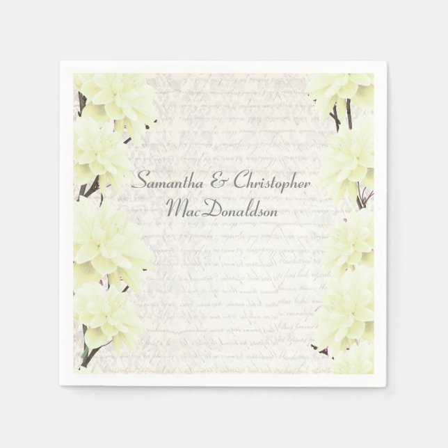 Serviette Jetable Joli mariage campagnard fleuri jaune pastel (Devant)