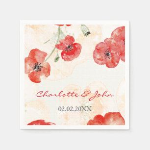 Serviette Jetable Joli Poppies rouges mariages florales