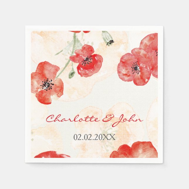 Serviette Jetable Joli Poppies rouges mariages florales (Devant)