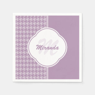 Serviette Jetable Jolie Pastel Purple Houndstooth Monogramme et nom