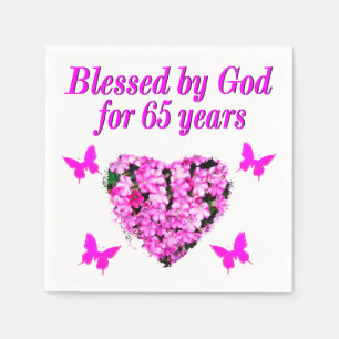 SERVIETTE JETABLE JOLIE ROSE FLORALE 65E ANNIVERSAIRE CONCEPTION