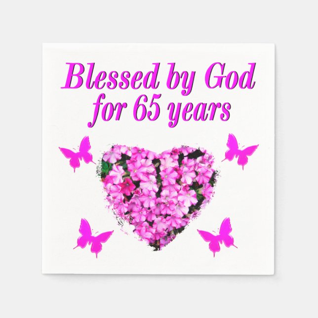 SERVIETTE JETABLE JOLIE ROSE FLORALE 65E ANNIVERSAIRE CONCEPTION (Devant)