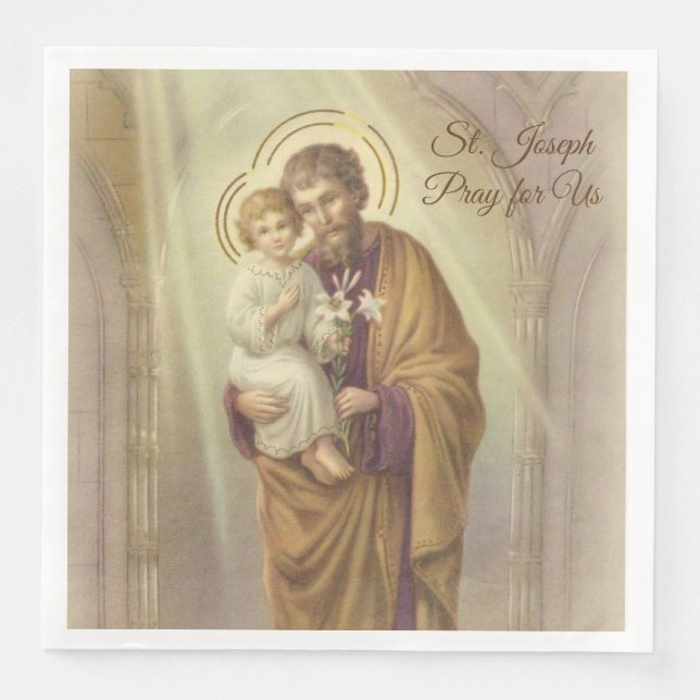 Serviette Jetable Jour Saint-Joseph Enfant Jésus Lys Fête (Devant)