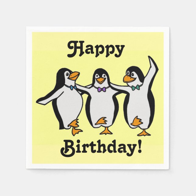 Serviette Jetable Joyeux Anniversaire des pingouins dansants ! (Devant)