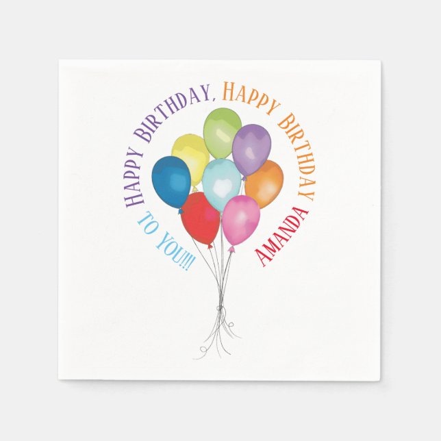 Serviette Jetable Joyeux Ballons d'Anniversaire Papier modifiable se (Devant)
