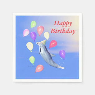 Serviette Jetable Joyeux dauphin et ballons d'anniversaire