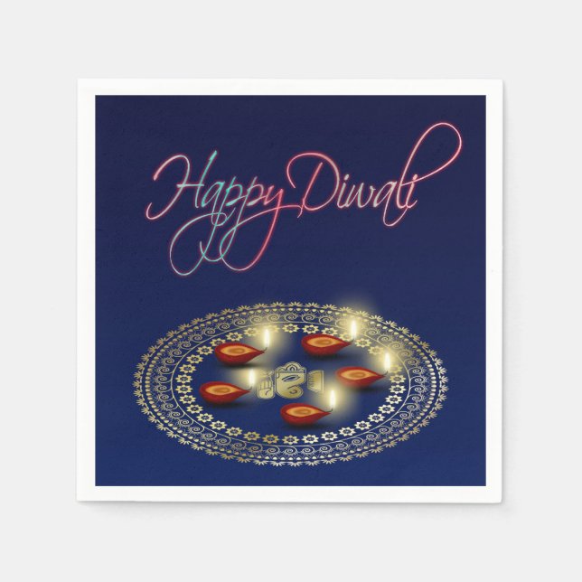Serviette Jetable Joyeux Diwali Ganesha Rangoli - Papier Napkin (Devant)