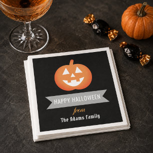 Serviette Jetable Joyeux Halloween Citrouille Orange Nom de Famille