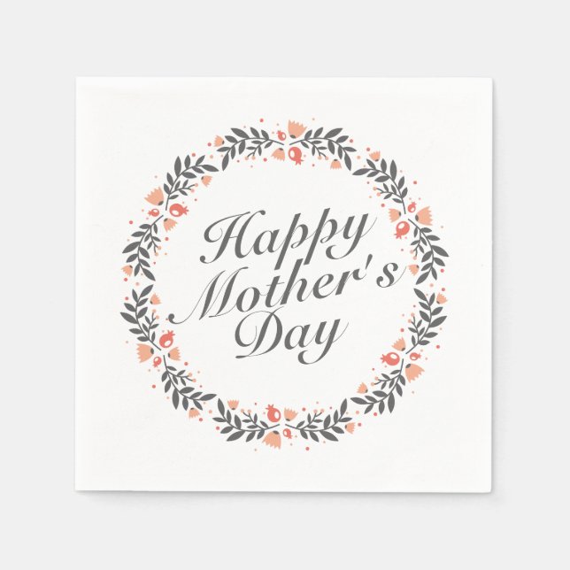 Serviette Jetable Joyeux Joyeux Fête des Mères Fleur Wreath | Napkin (Devant)